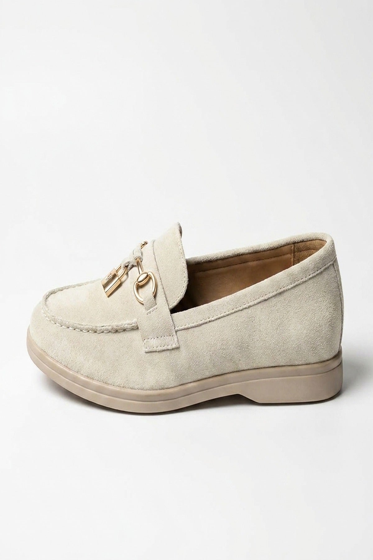 Camille Womens Suede Padlock Charm Loafers - Beige