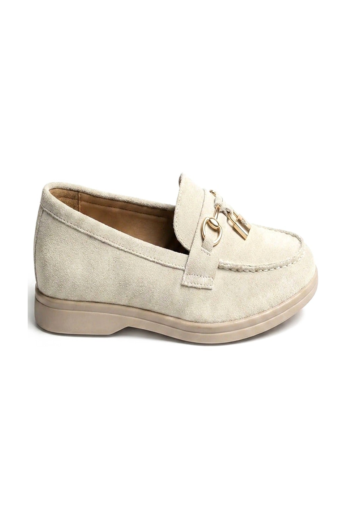 Camille Womens Suede Padlock Charm Loafers - Beige_wb