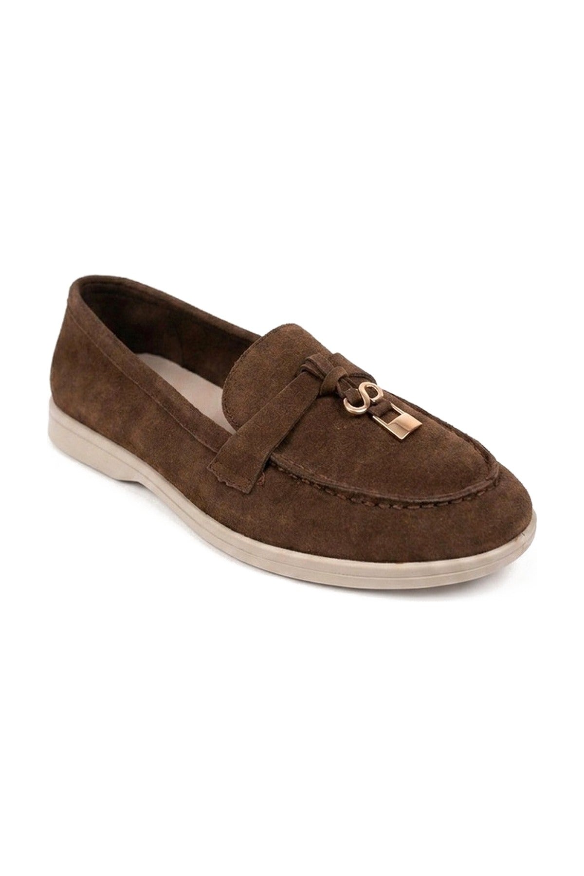 Camille Womens Suede Padlock Charm Loafers - Brown_wb