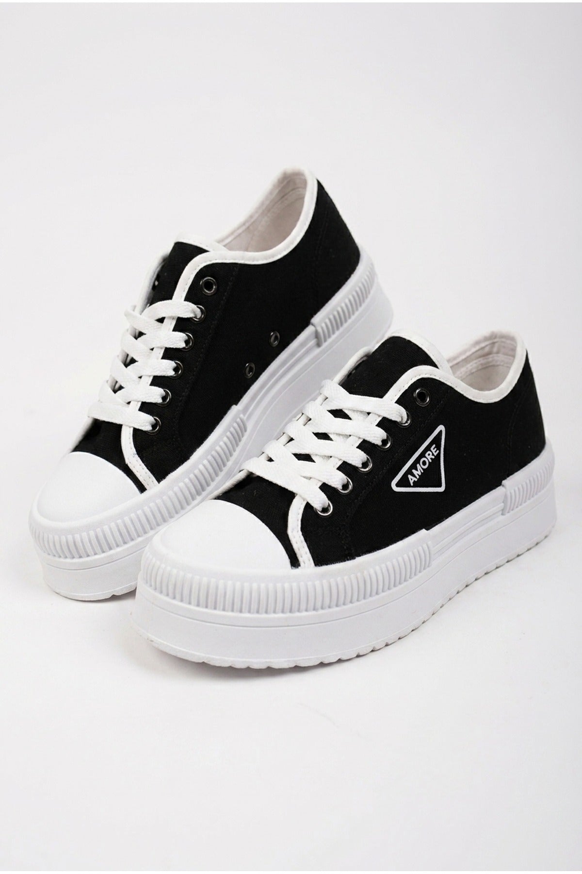 Constance Canvas Platform Lace Up Trainers - Black