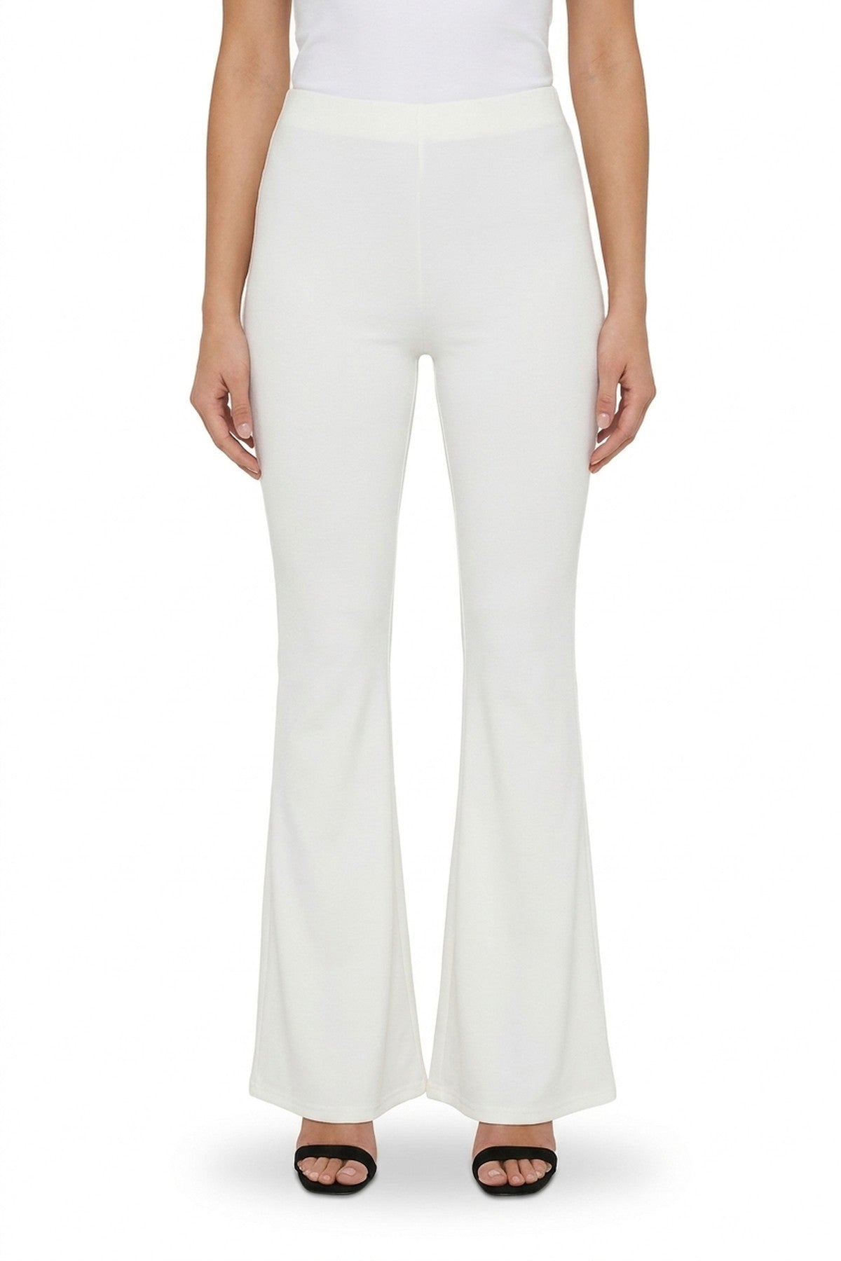 Casey Flared Casual Trousers - White_wb