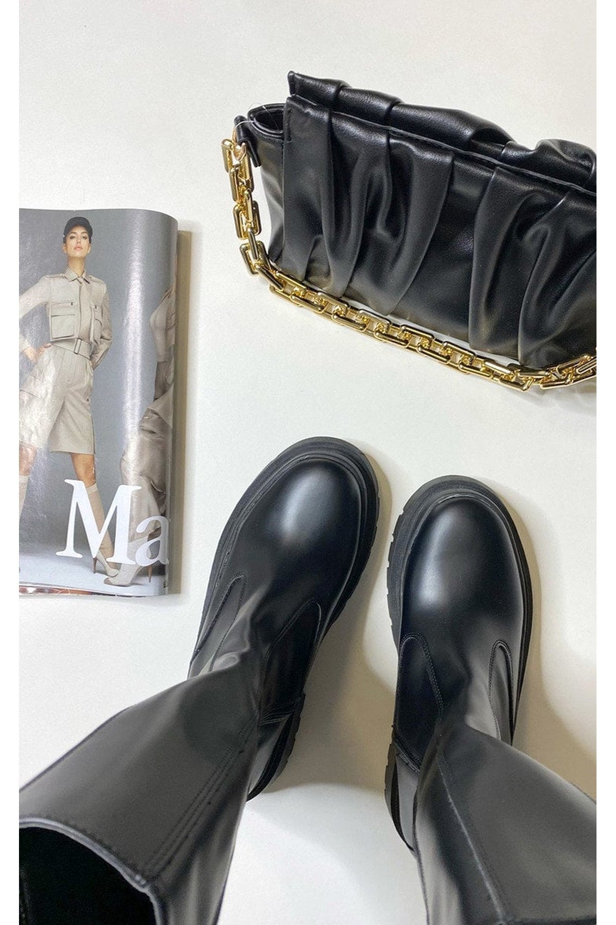 Cassie Faux Leather Chunky Platform Boots - Black Pu