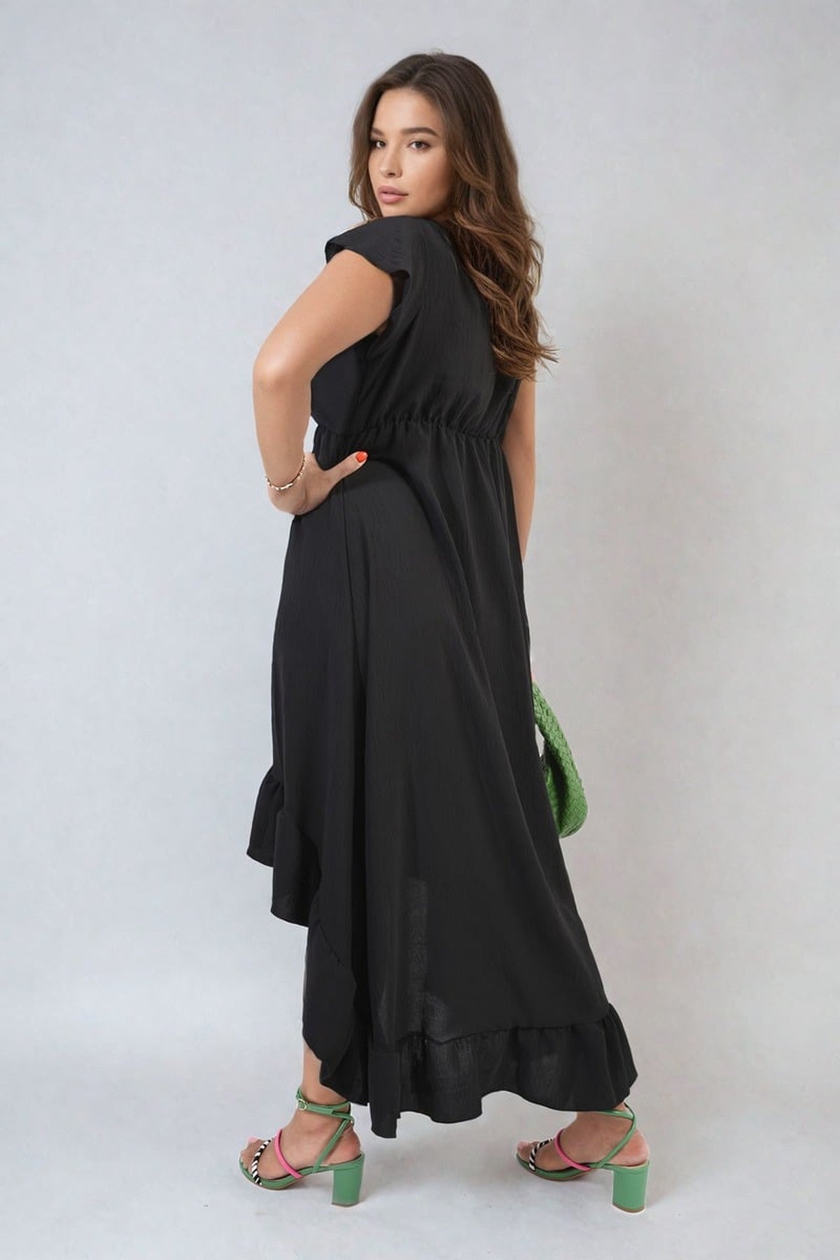 Catalina High Low Ruffle Hem Maxi Dress - Black