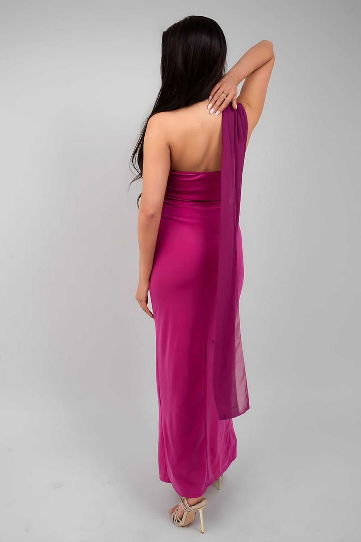 Celeste High Slit Draped Scarf Maxi Dress - Magenta