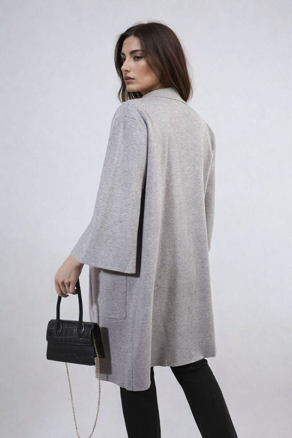 Cheryl Open Front Longline Knitted Cardigan With Front Pockets - Grey