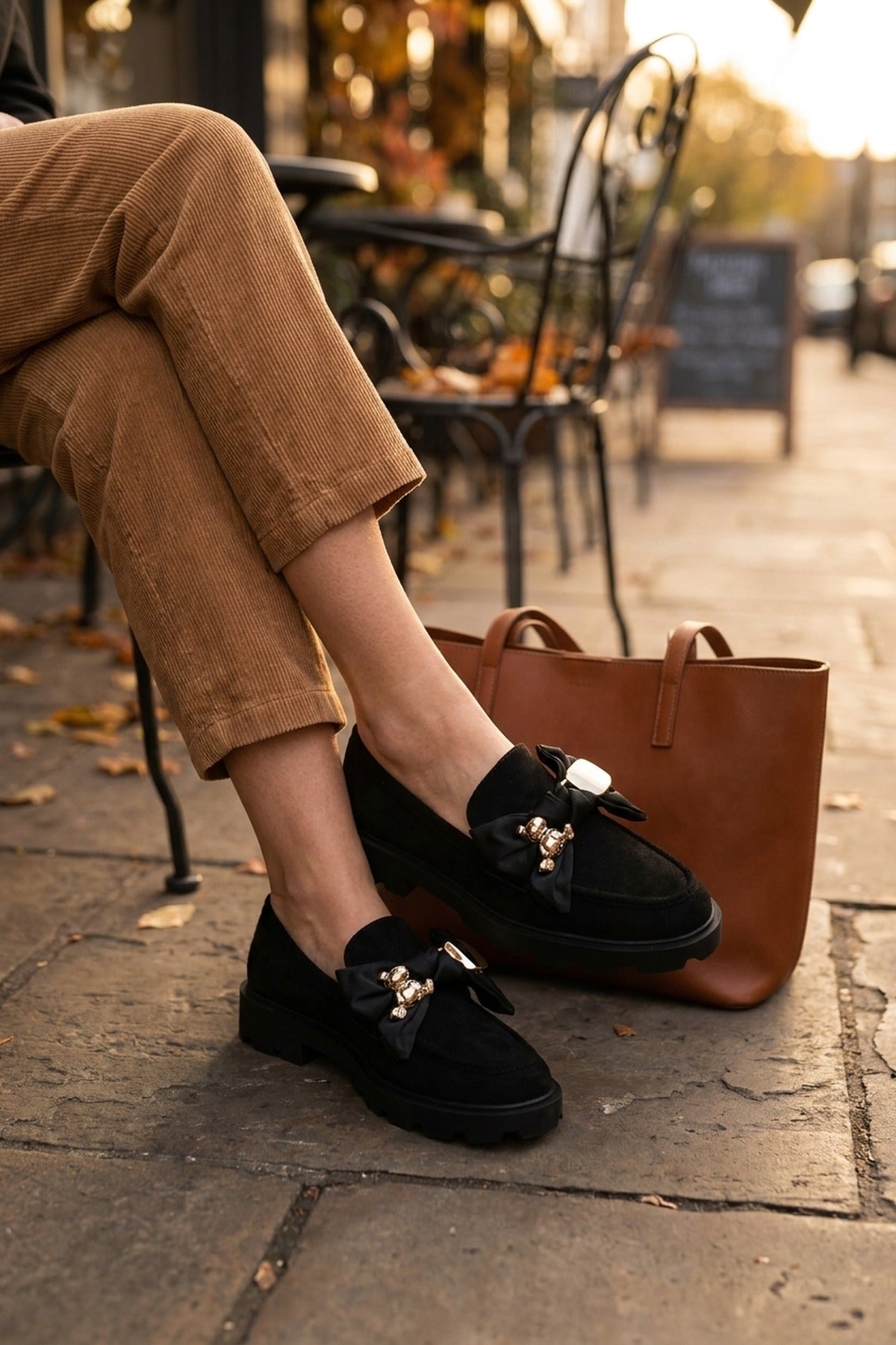 Ines Faux Suede Chunky Loafers - Black