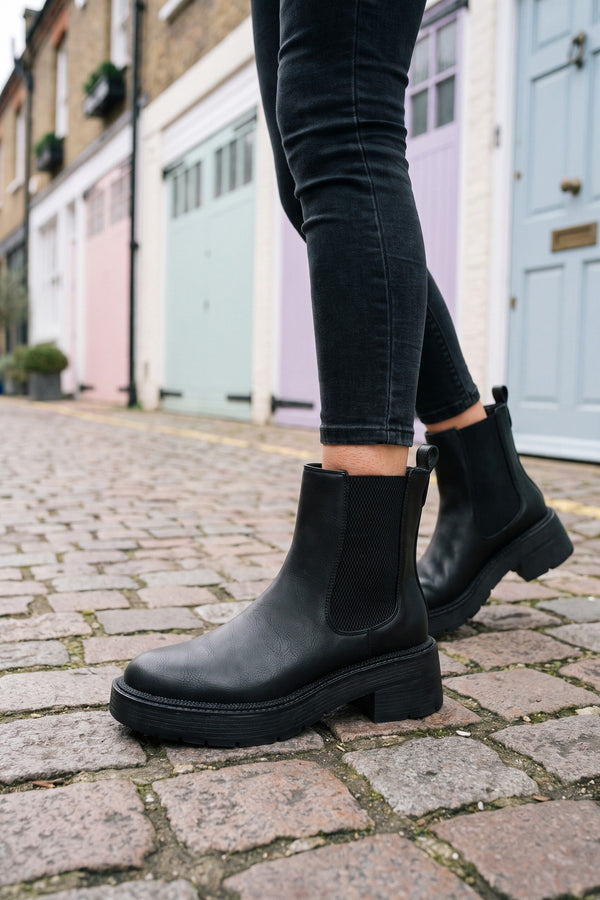 Lucila Chunky Sole Chelsea Boots - Black