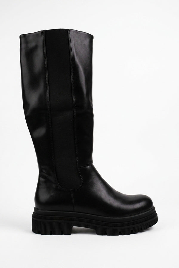 Pearl Chunky Sole Knee High Boots - Black