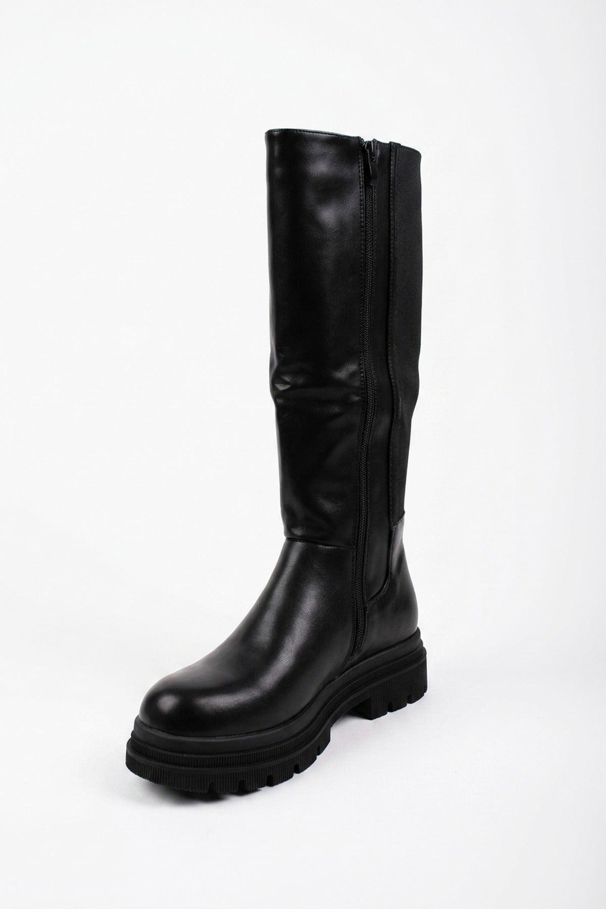 Pearl Chunky Sole Knee High Boots - Black