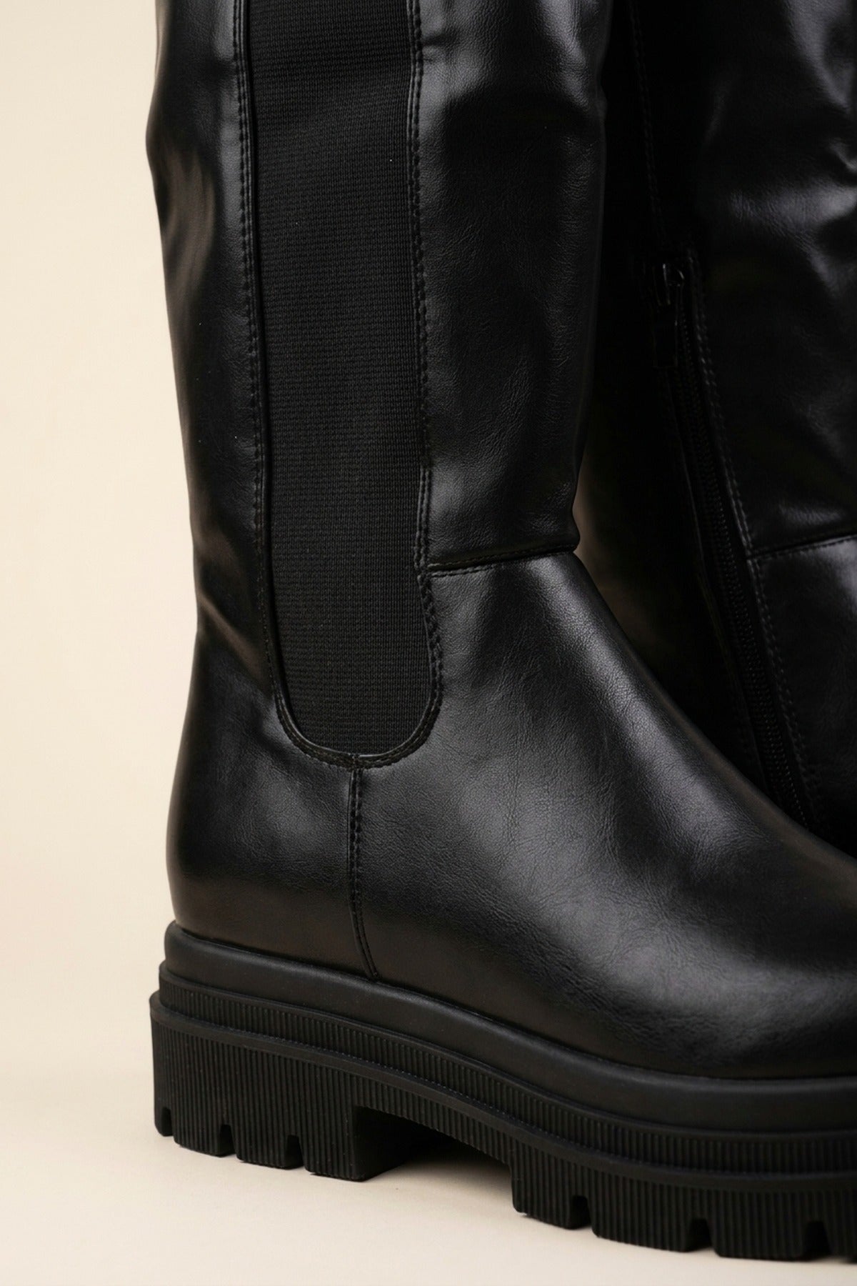 Pearl Chunky Sole Knee High Boots - Black