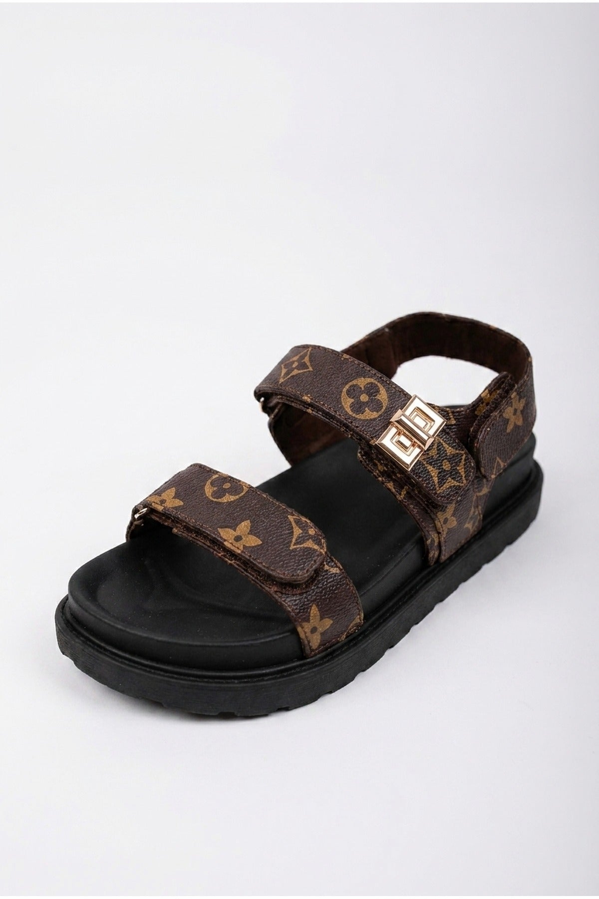 Saoirse Geometric Print Flatform Sandals - Brown