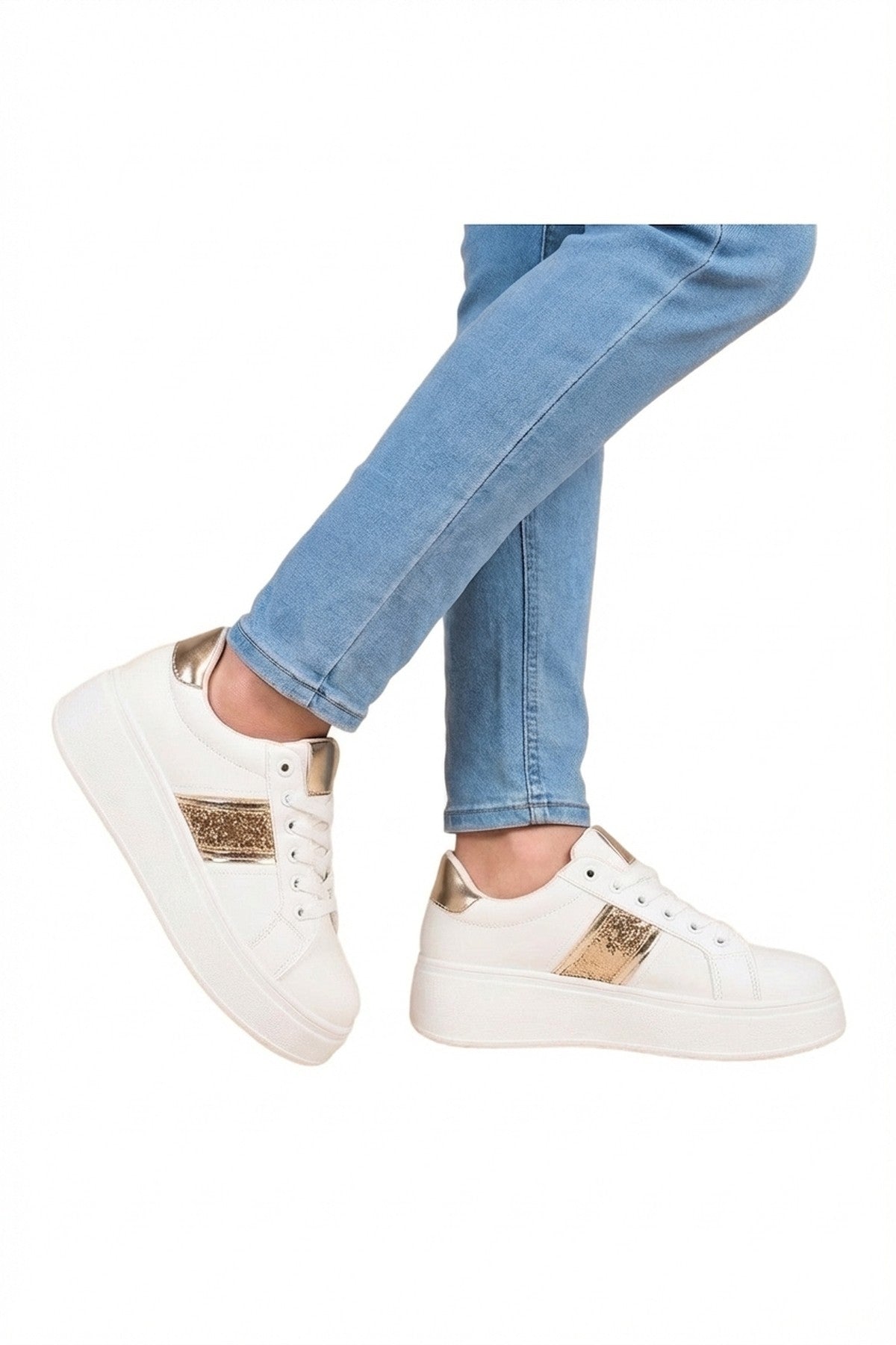 Malina Chunky Platform Glitter Detail Trainers - Gold