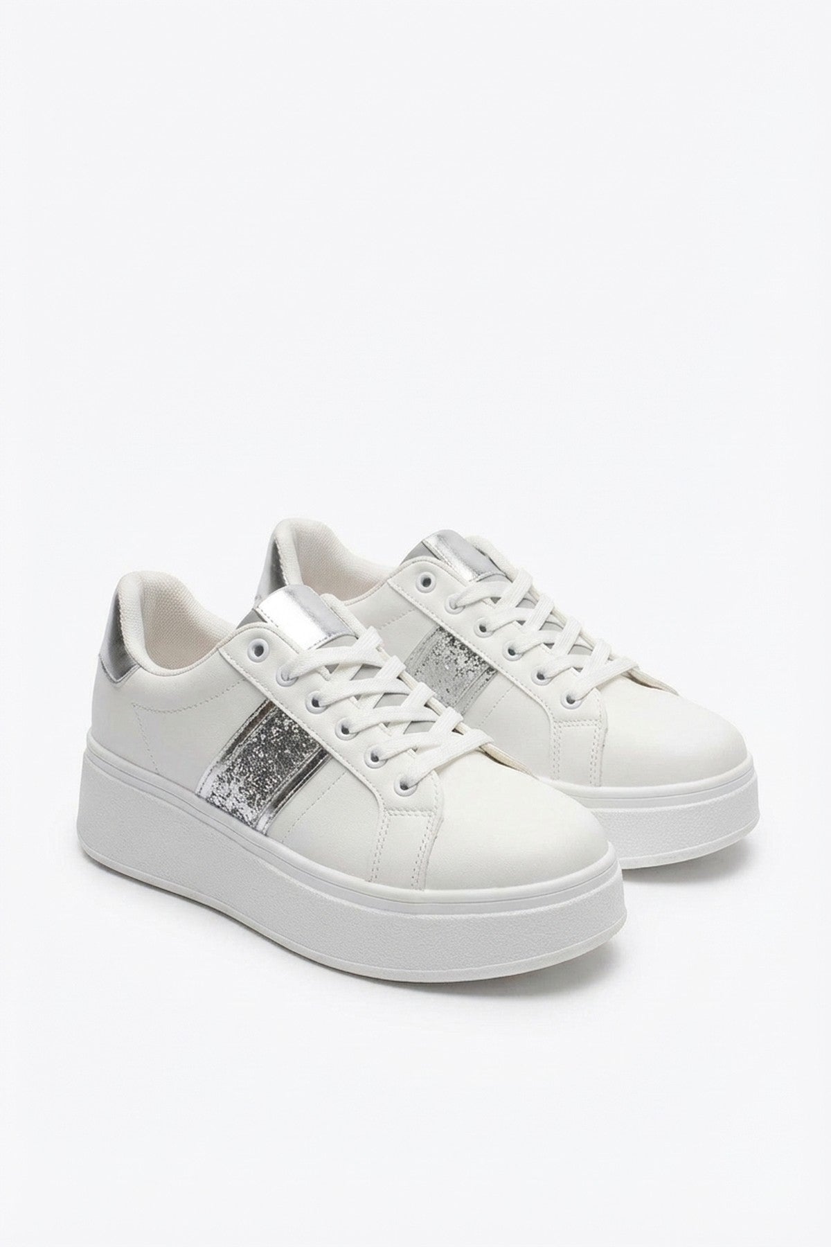 Malina Chunky Platform Glitter Detail Trainers - Silver