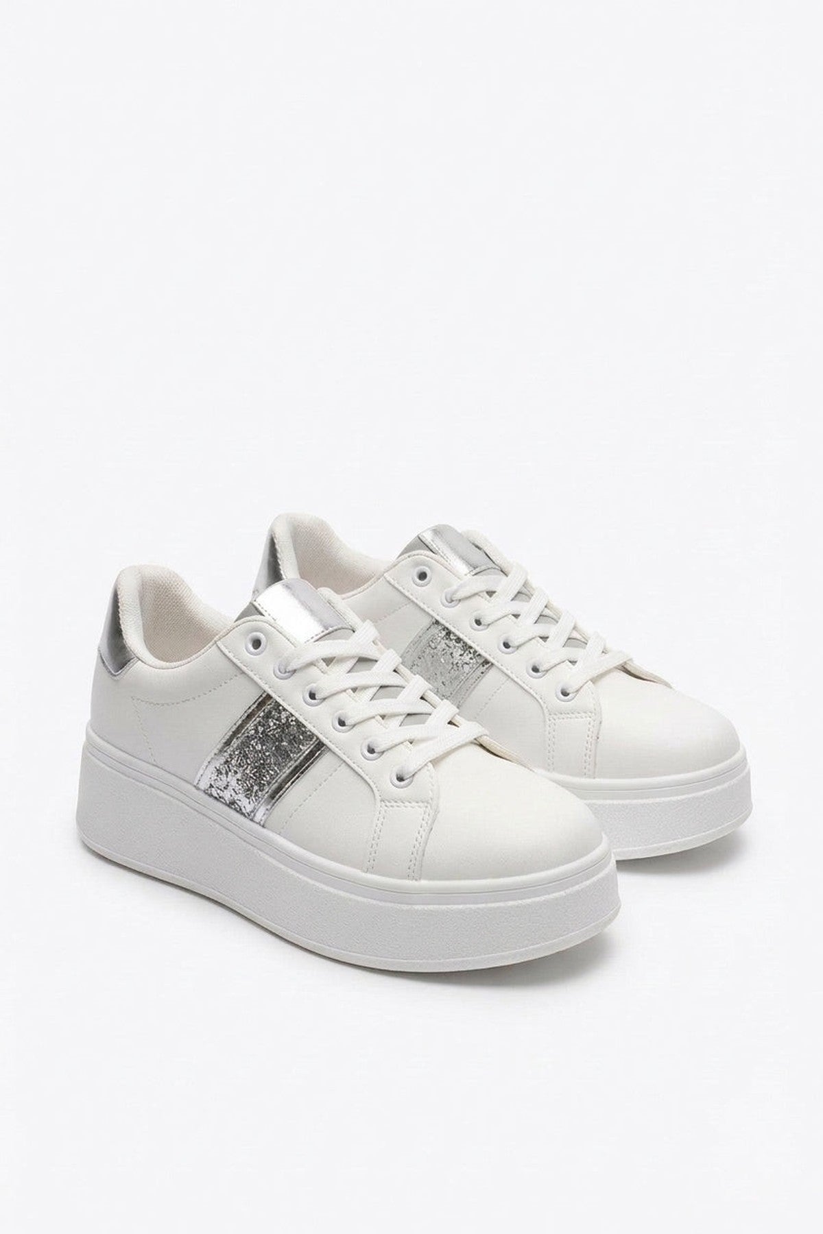 Malina Chunky Platform Glitter Detail Trainers - Silver