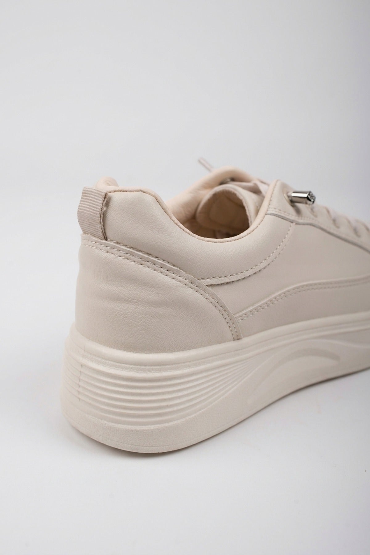 Bronagh Faux Leather Platform Trainers - Beige