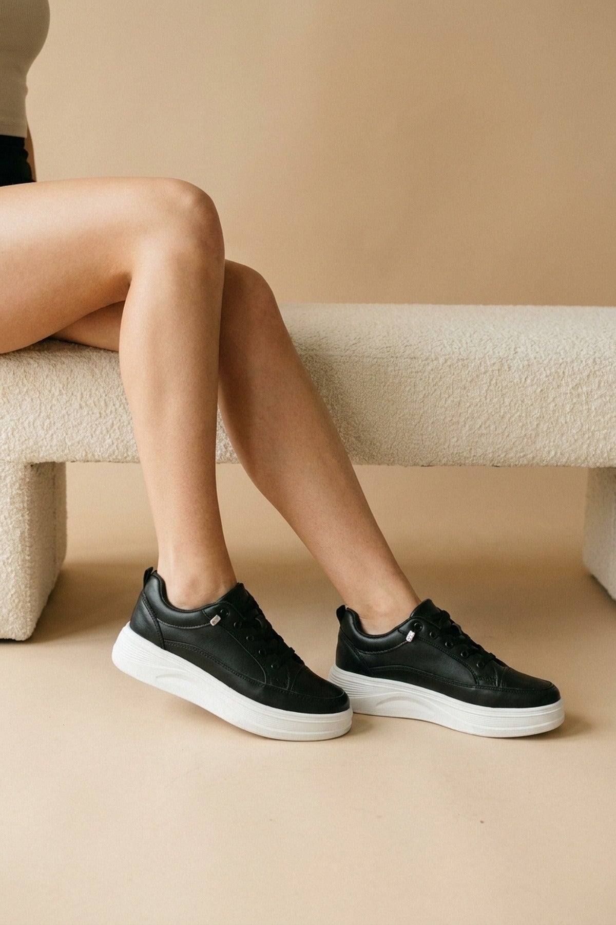 Bronagh Faux Leather Platform Trainers - Black