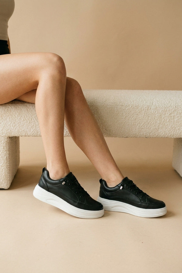 Bronagh Faux Leather Platform Trainers - Black