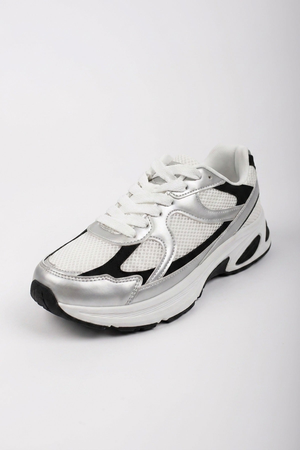 Maud Metallic Panel Mesh Trainers - Silver