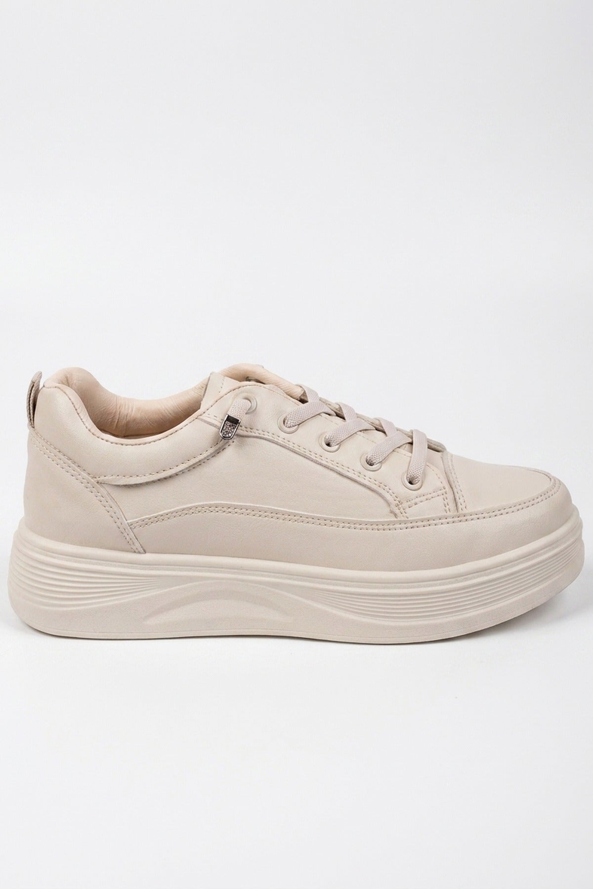 Constance Chunky Sole Lace Up Trainers - Beige