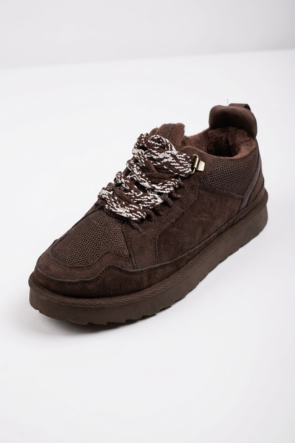 Leiza Chunky Lace Up Faux Fur Trainers - Brown