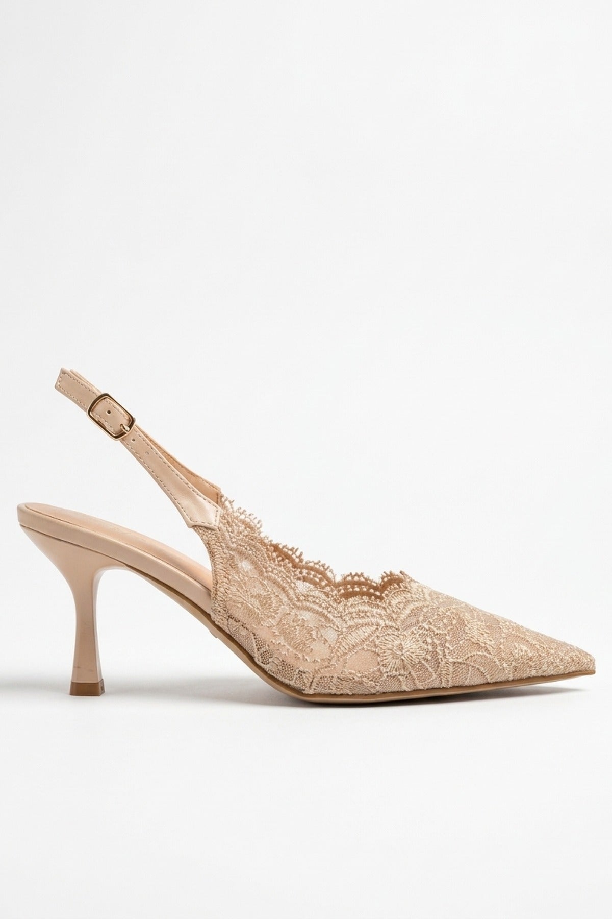 Odette Floral Lace Pointed Toe Heels - Beige