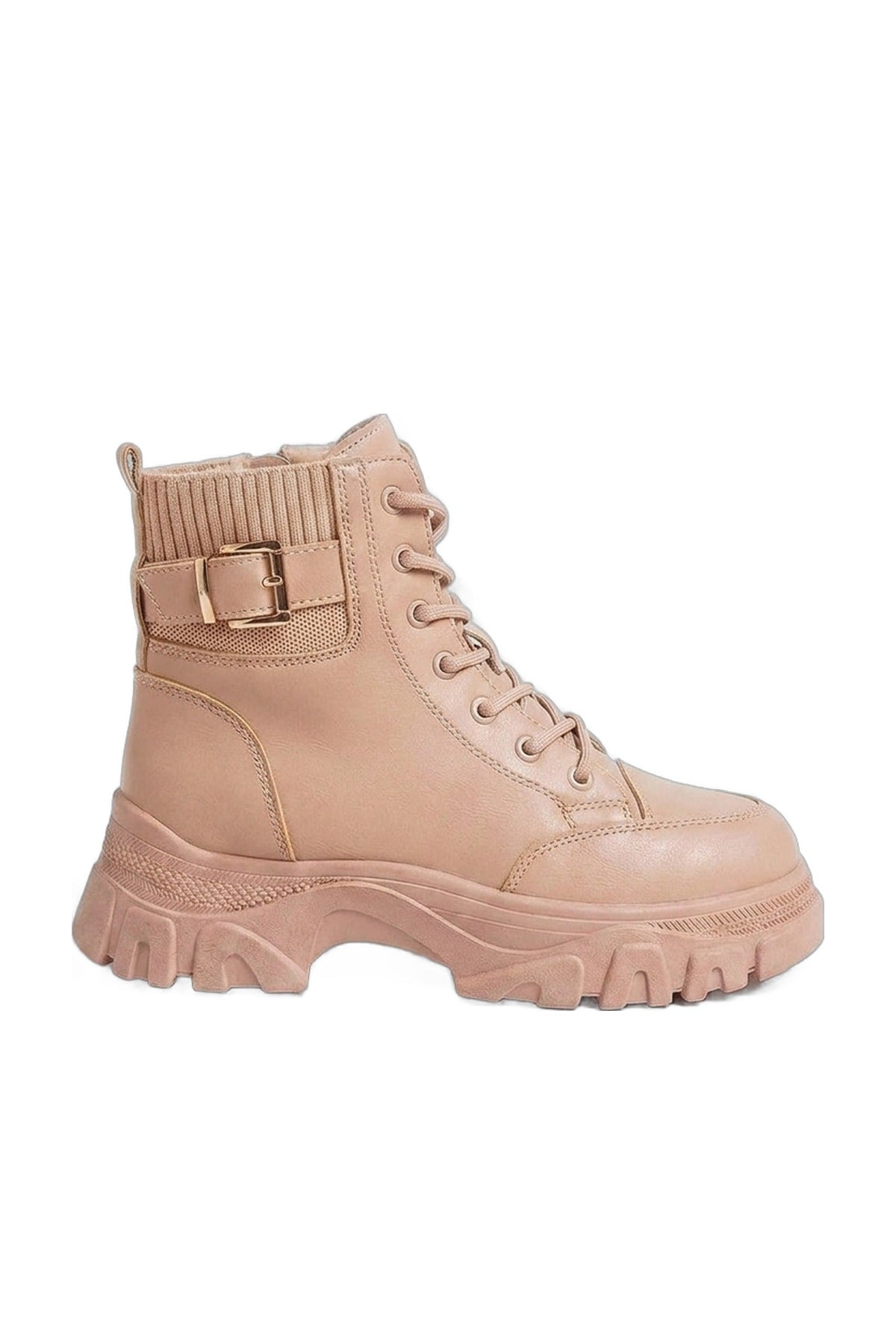 Clarissa Chunky Lace Up Platform Ankle Boots - Beige_wb