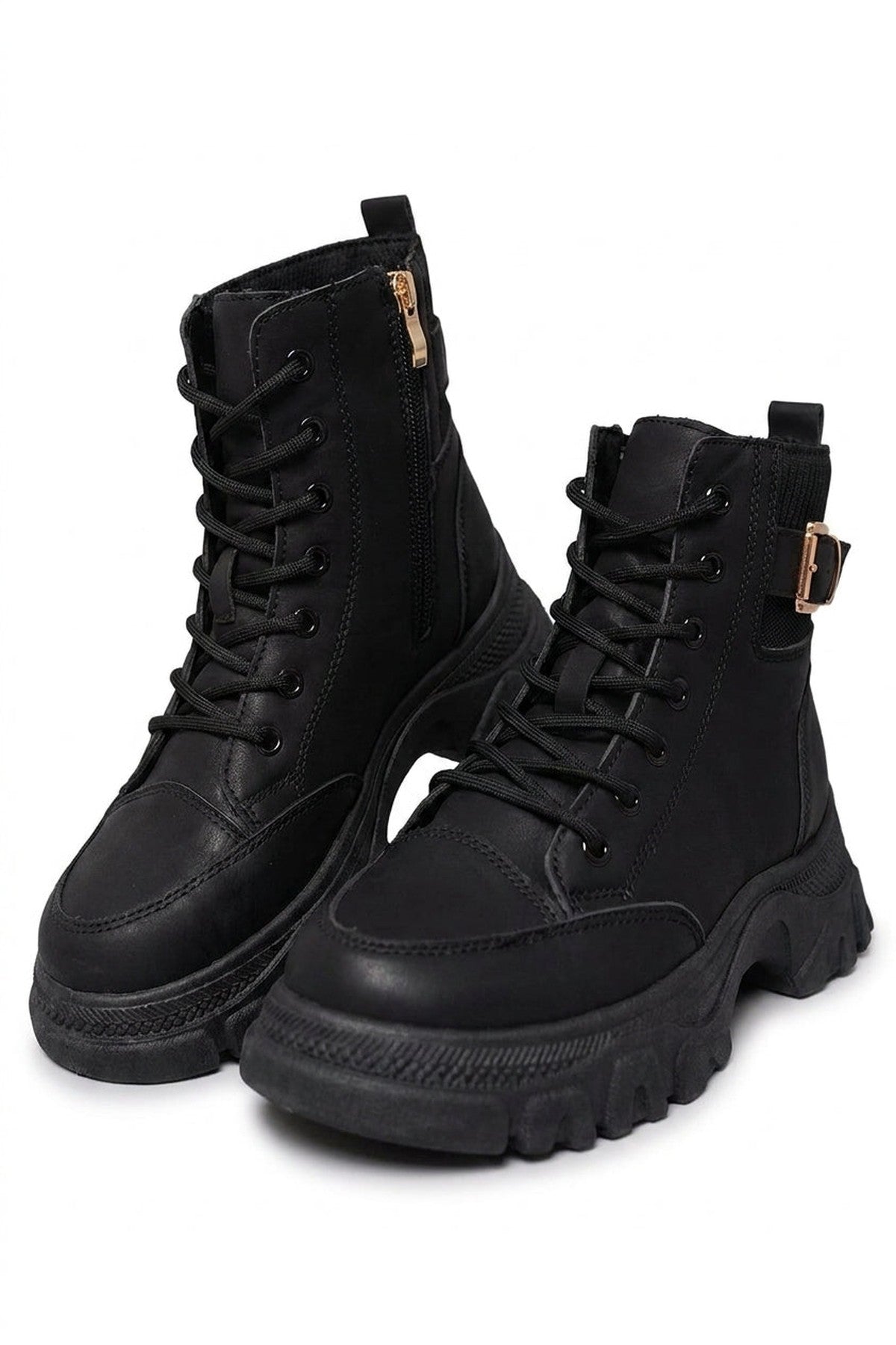 Clarissa Chunky Lace Up Platform Ankle Boots - Black