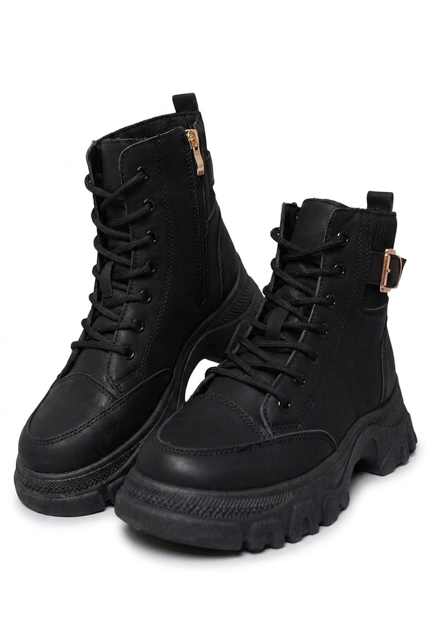 Clarissa Chunky Lace Up Platform Ankle Boots - Black