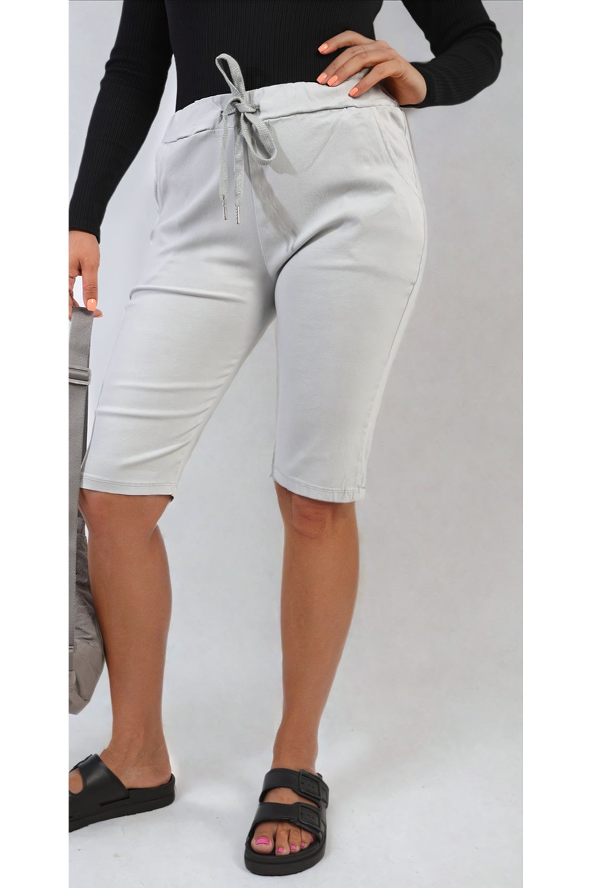 Clarissa Elasticated Waist Drawstring Shorts - Grey