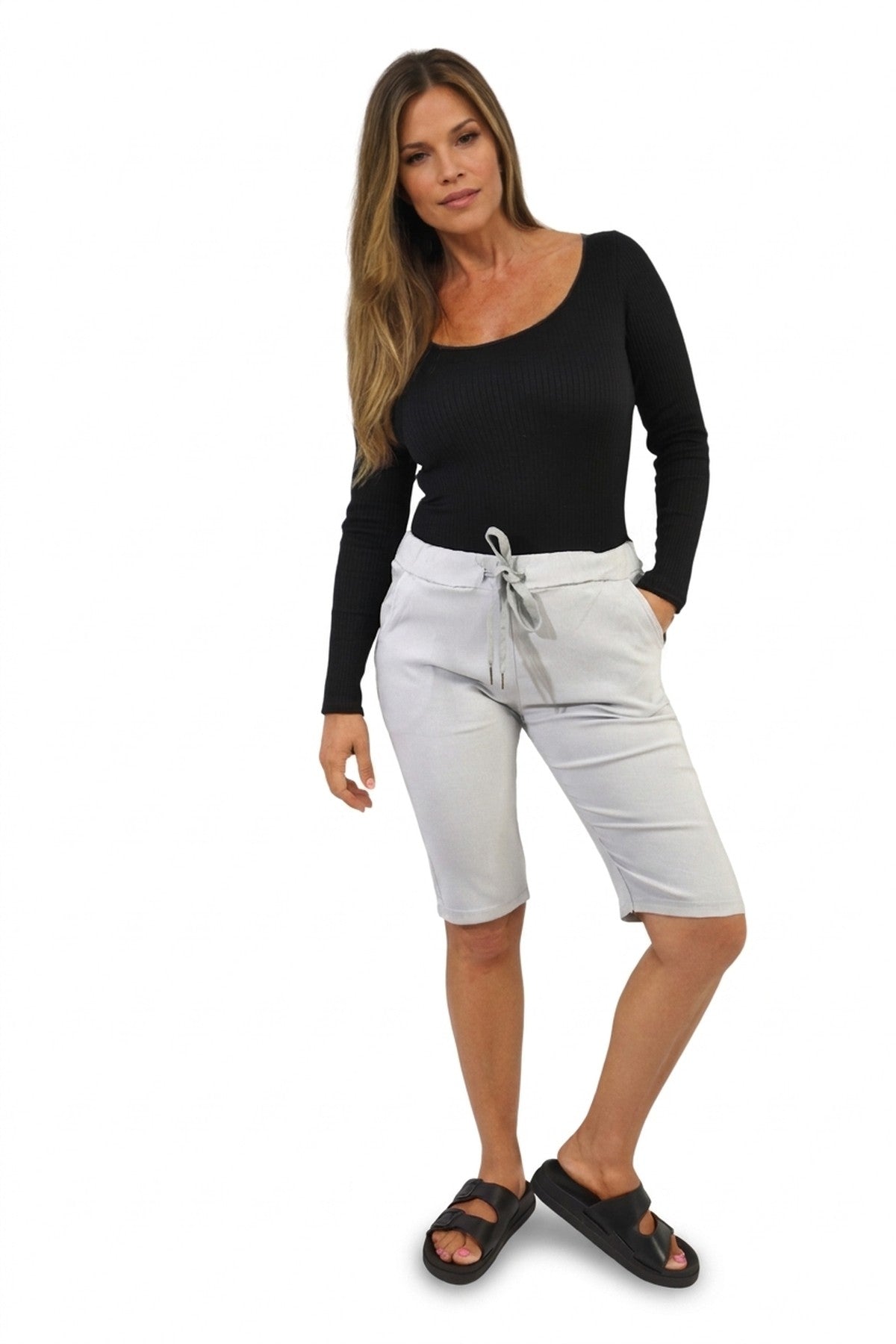 Clarissa Elasticated Waist Drawstring Shorts - Grey