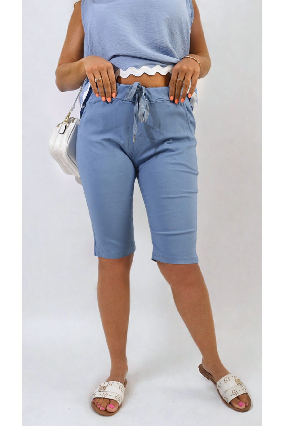 Clarissa Elasticated Waist Drawstring Shorts - Jeans