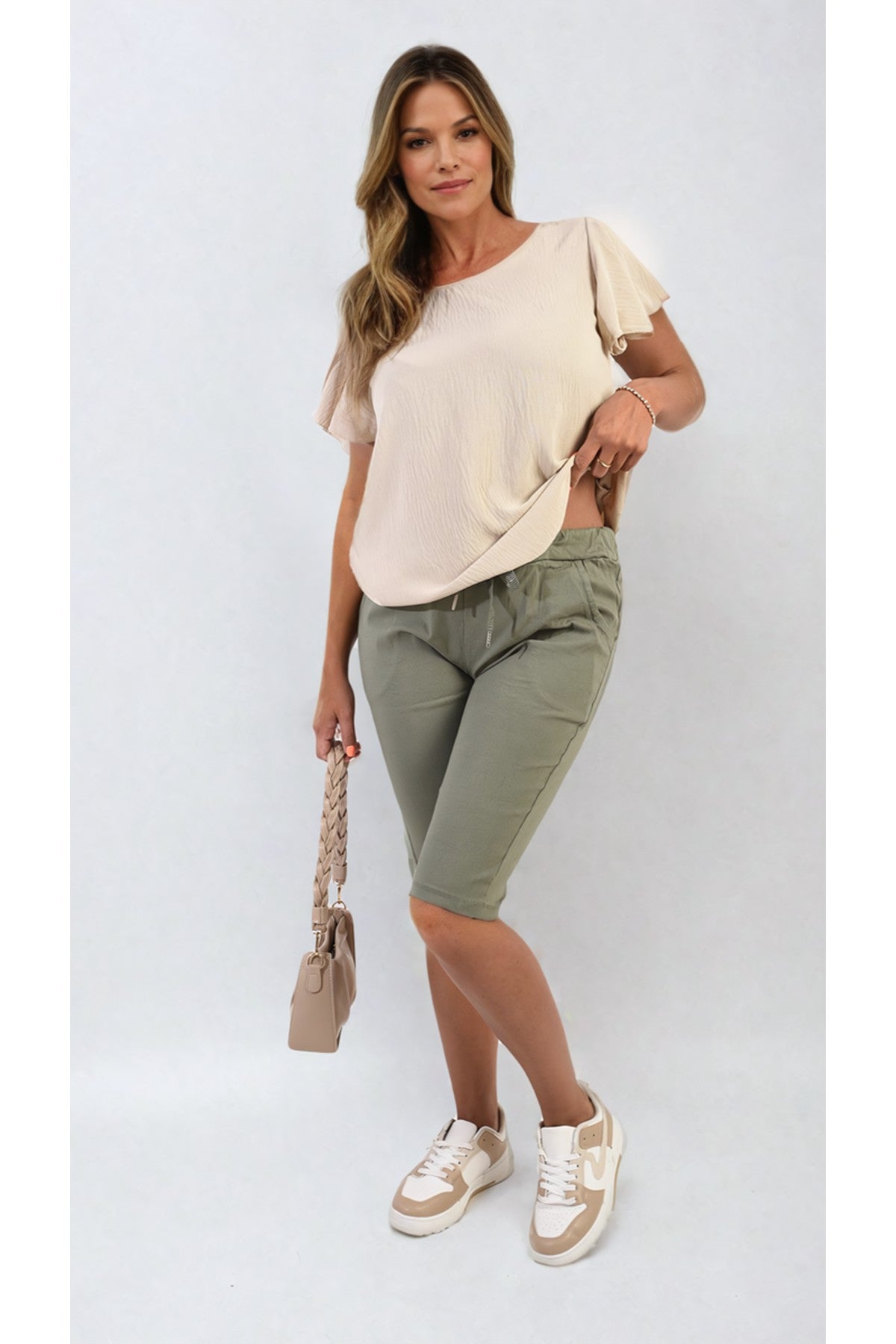 Clarissa Elasticated Waist Drawstring Shorts - Khaki