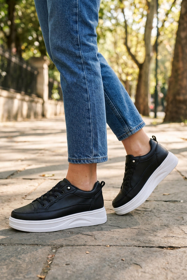 Constance Chunky Sole Lace Up Trainers - Black