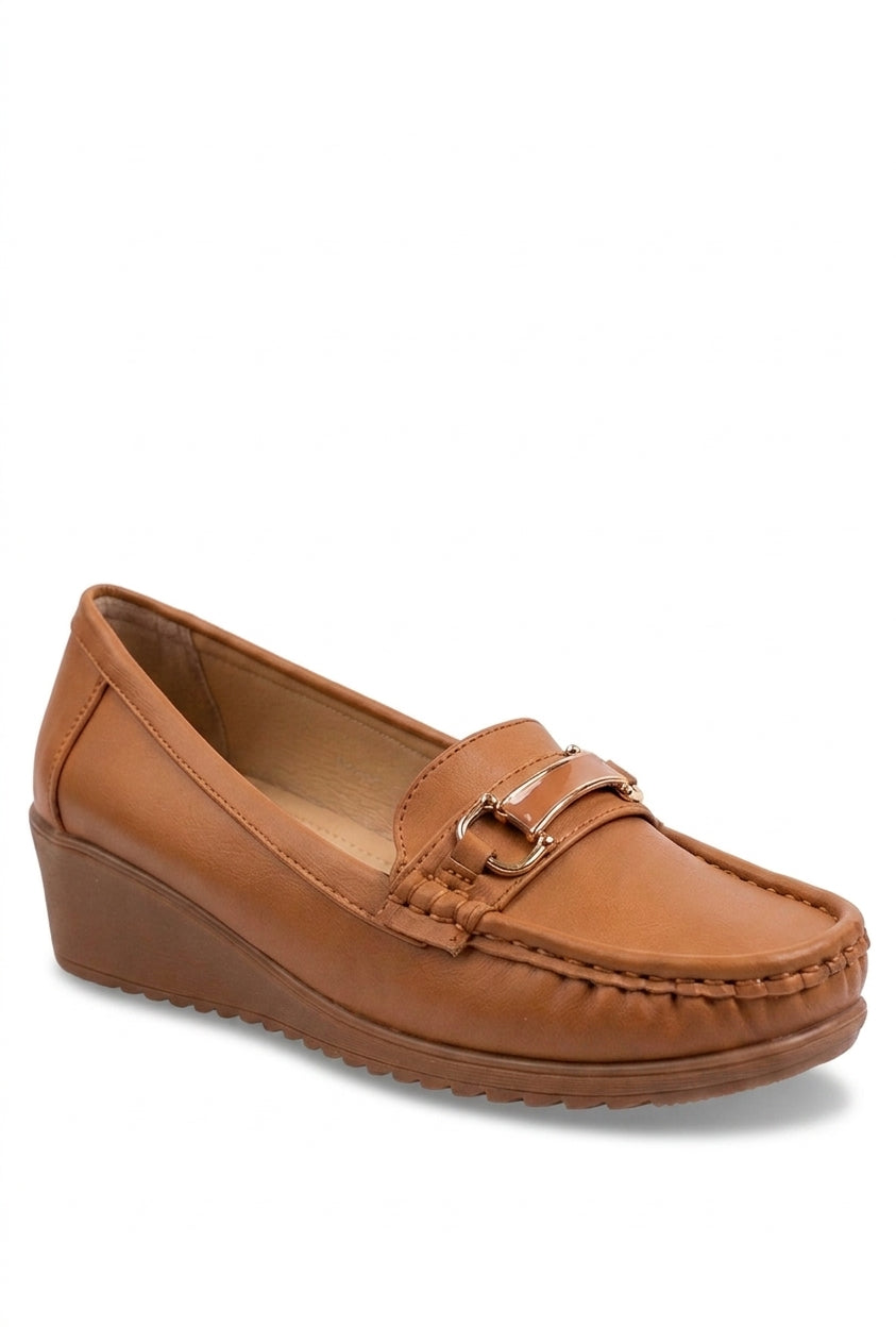 Constance Faux Leather Wedge Loafers - Camel