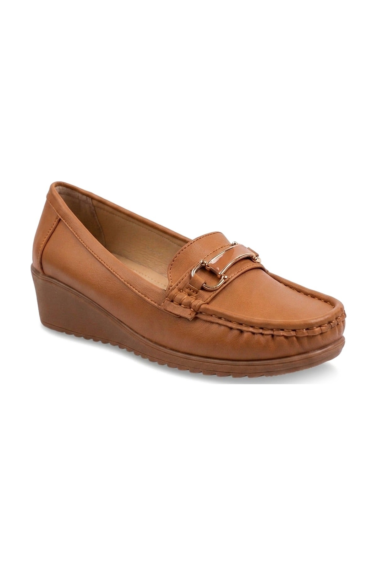 Constance Faux Leather Wedge Loafers - Camel_wb