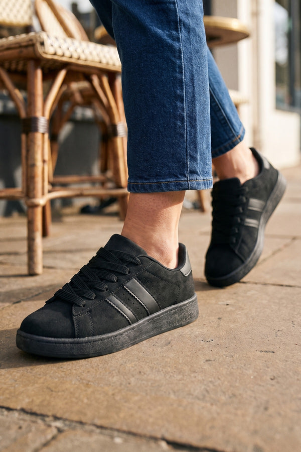 Constance Faux Suede Stripe Trainers - Black
