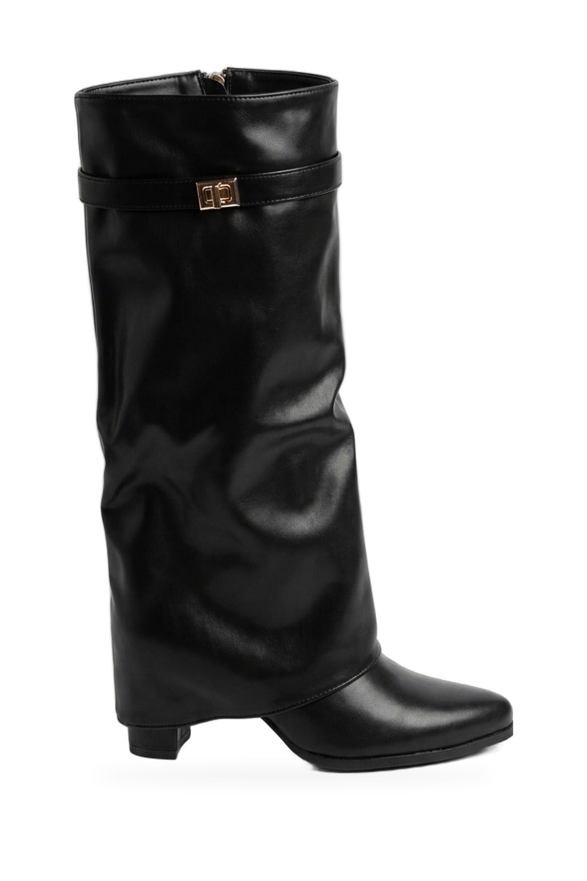 Constance Knee High Fold Over Boots - Black