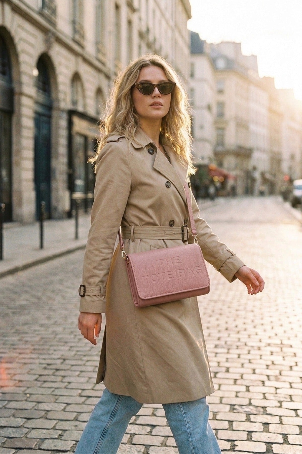 Constance Pebbled Faux Leather Text Bag - Pink