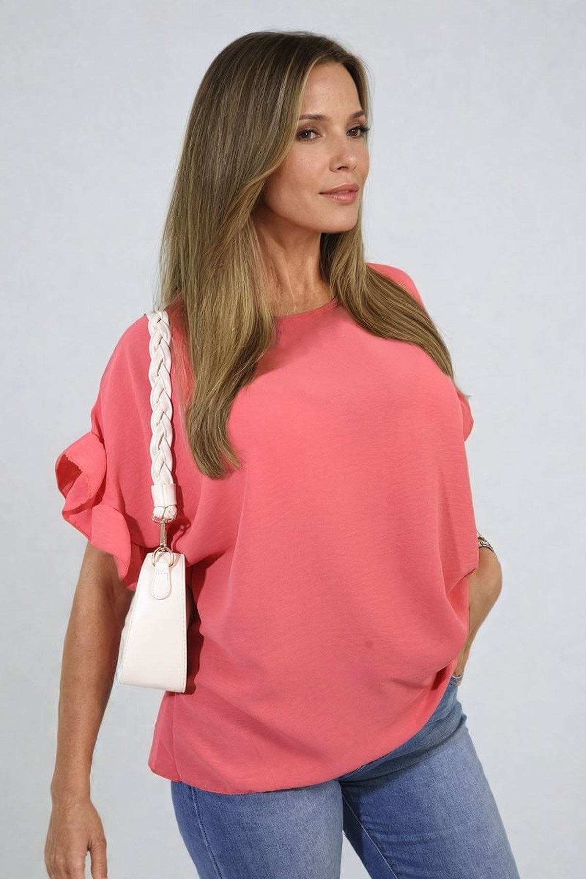 Alexandra Frill Sleeve Top - Coral