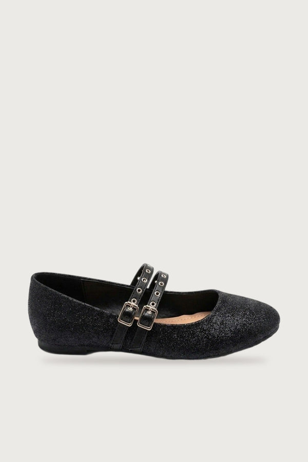 Cordelia Glittery Mary Jane Flats - Black