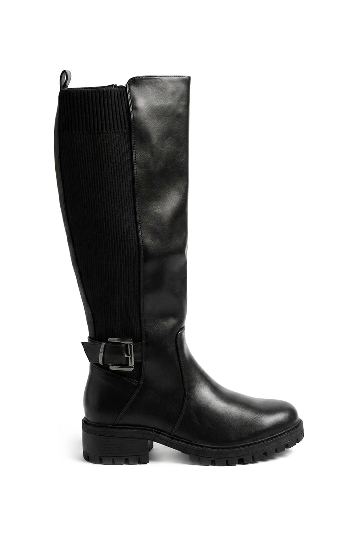 Cordelia Ribbed Panel Knee High Boots - Black_wb