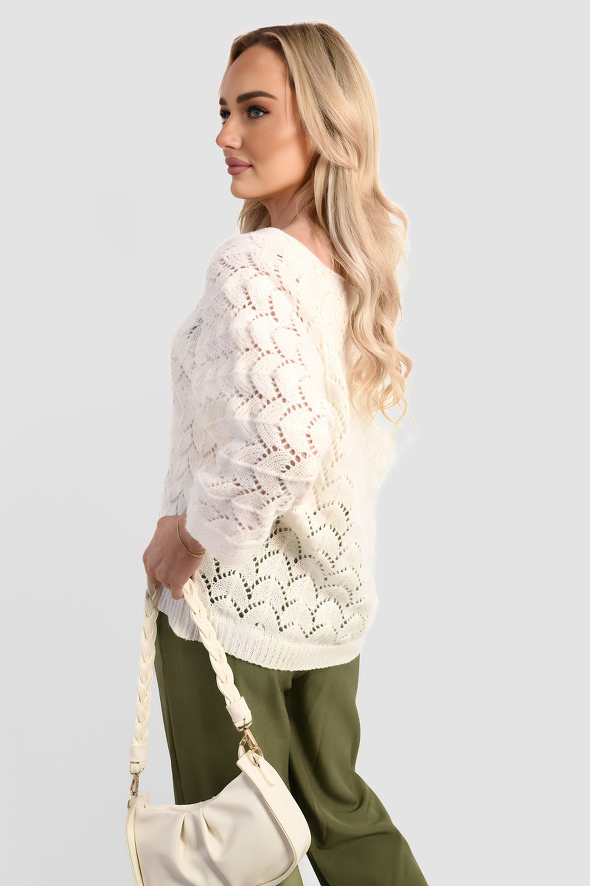 Eliza Half Sleeve Chunky Cable Knit Jumper - Cream