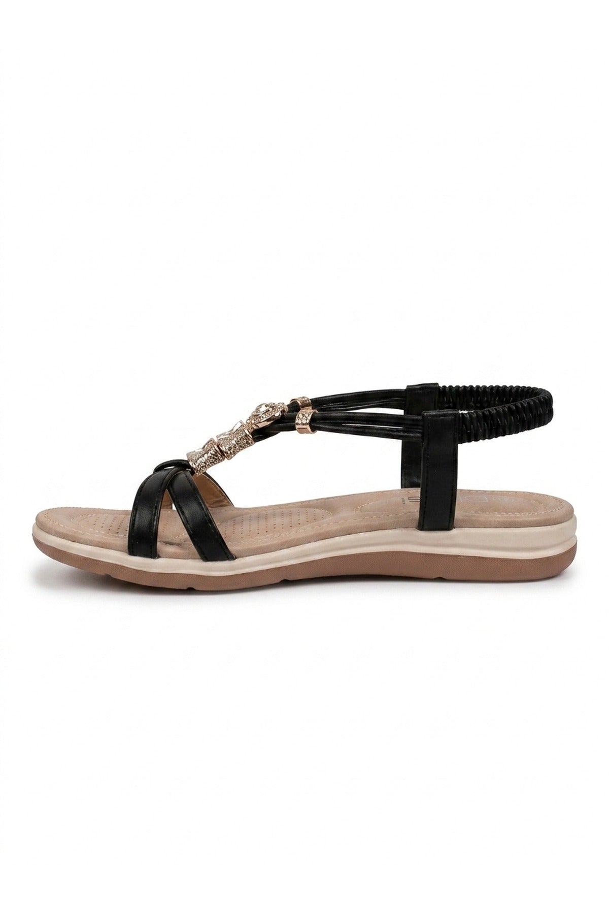 Saoirse Embellished Strappy Flat Sandals - Black