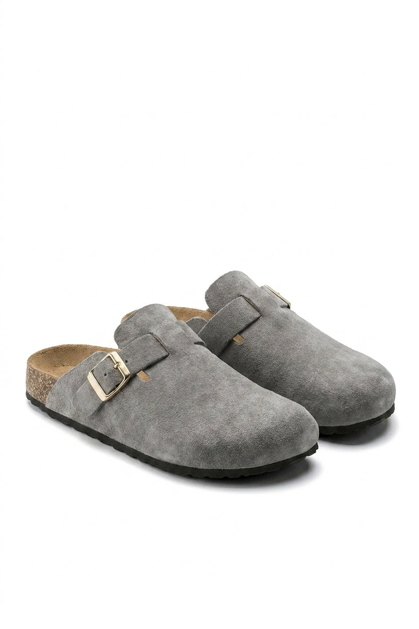 Danica Suede With Buckle Details Slip On Sandals - Grey_wb