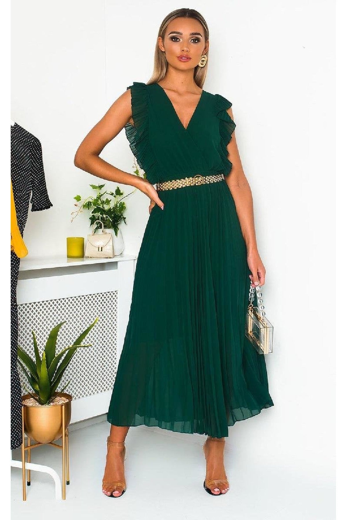 Bryanna Pleated Maxi Dress - Dark Green