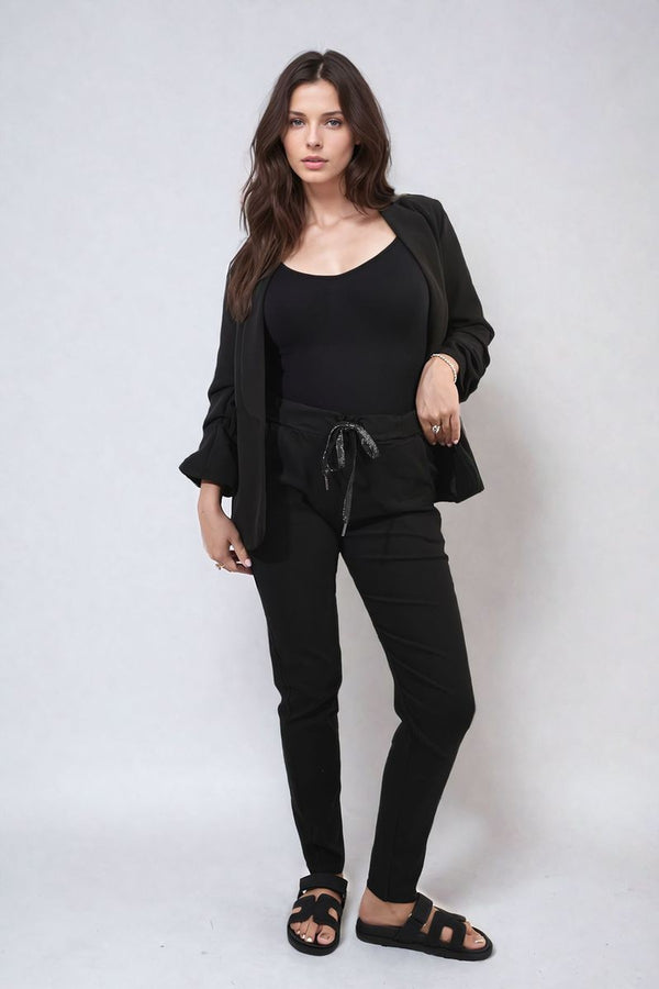 Delilah Casual Drawstring Trousers - Black