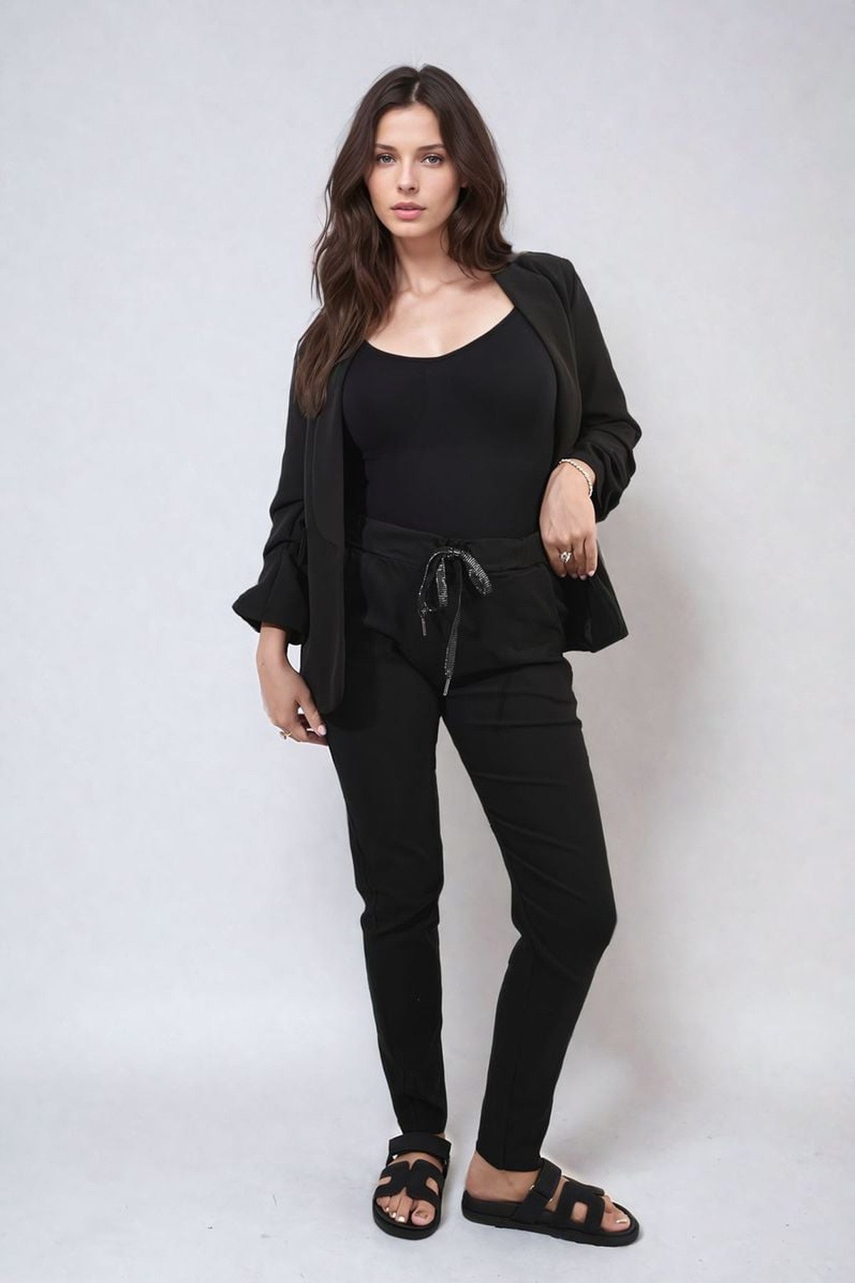 Delilah Casual Drawstring Trousers - Black