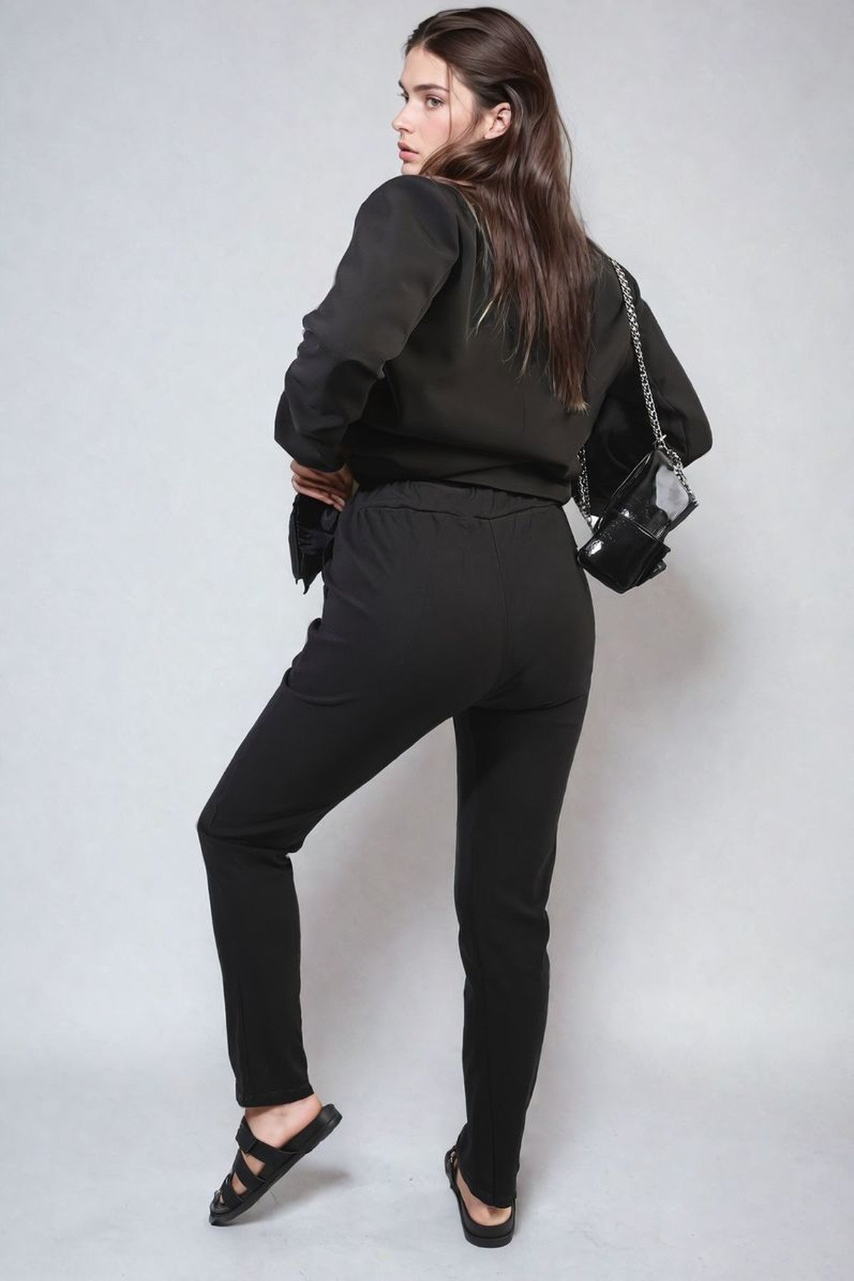 Delilah Casual Drawstring Trousers - Black
