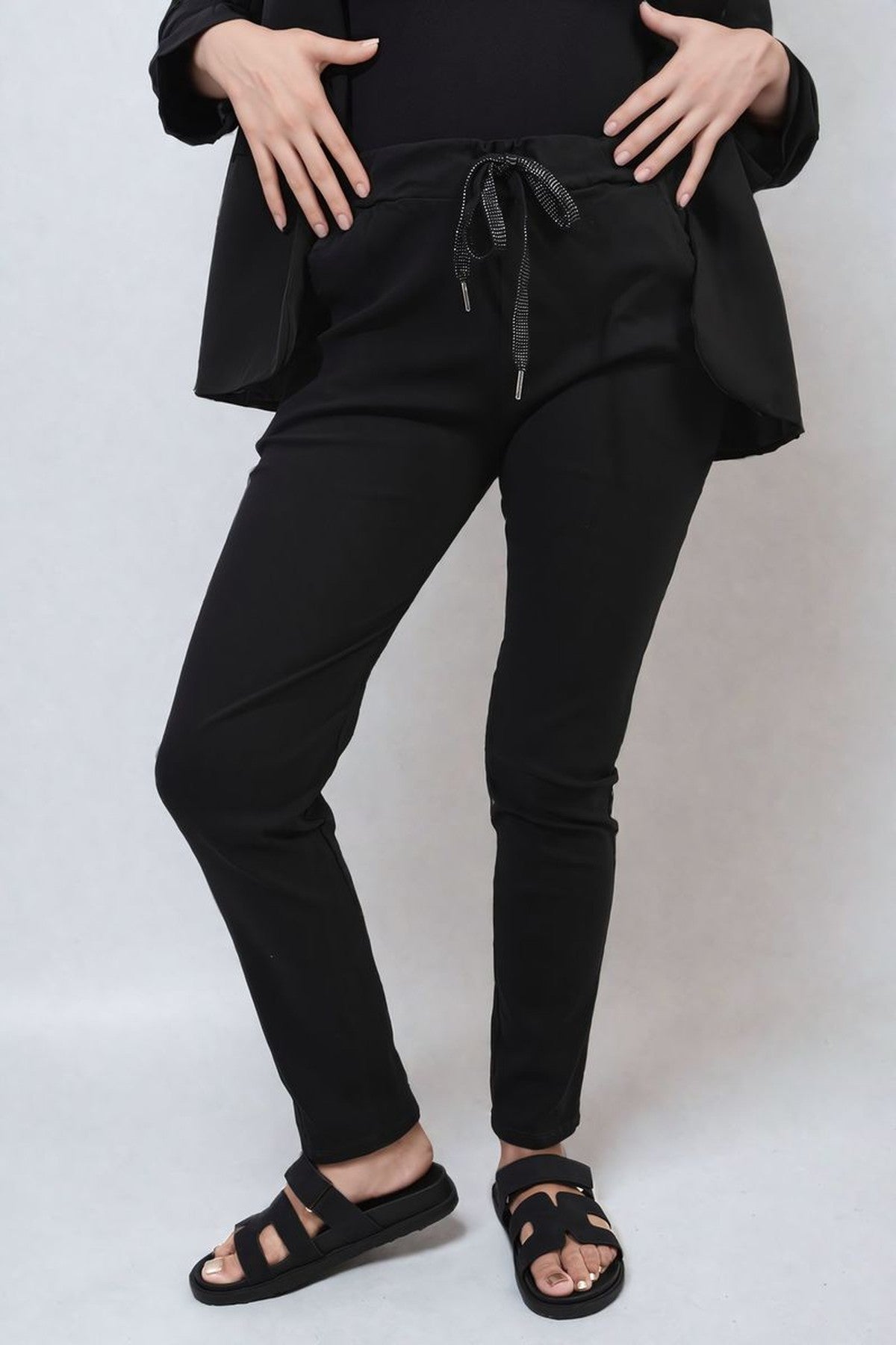 Delilah Casual Drawstring Trousers - Black