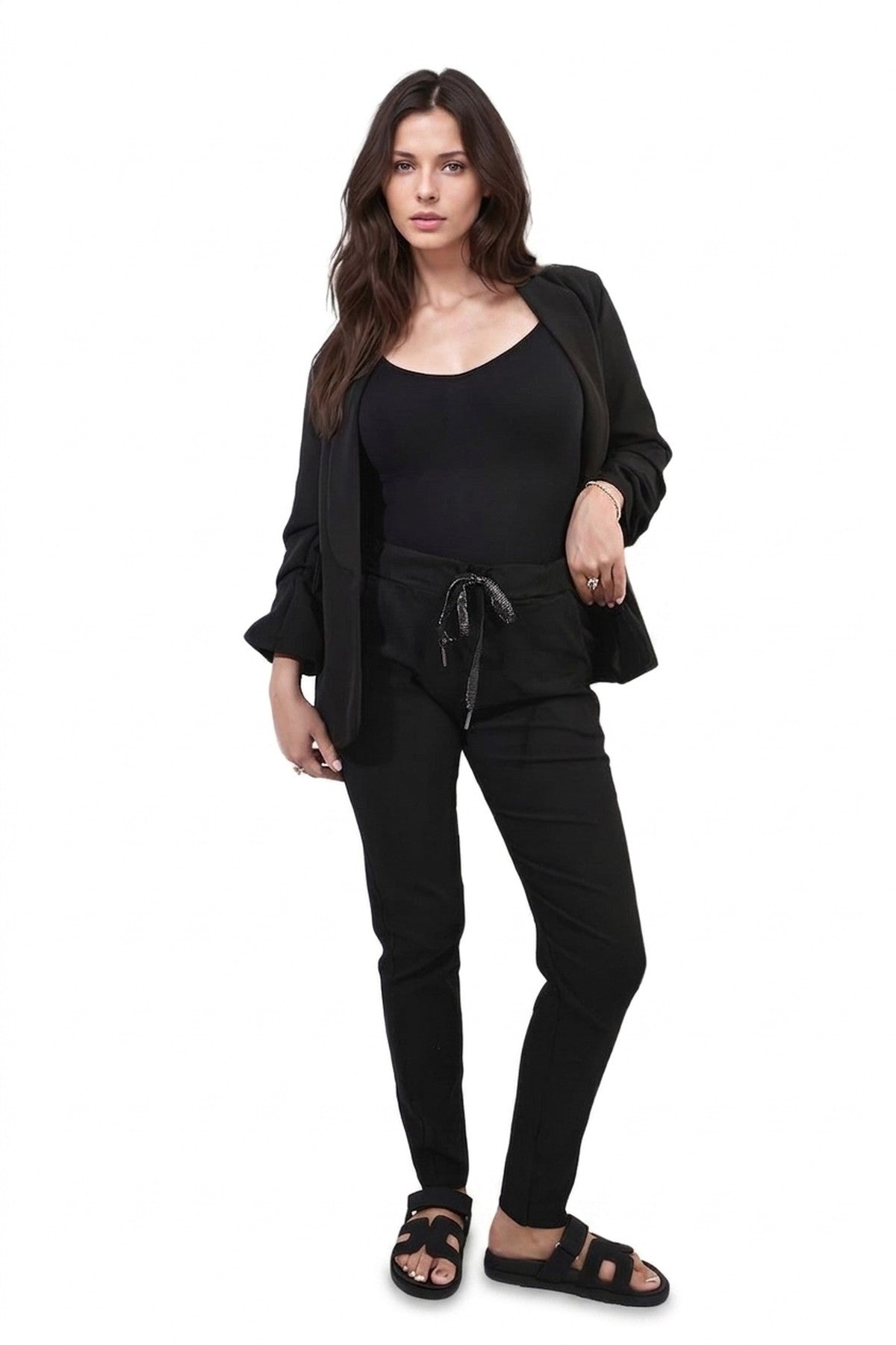 Delilah Casual Drawstring Trousers - Black
